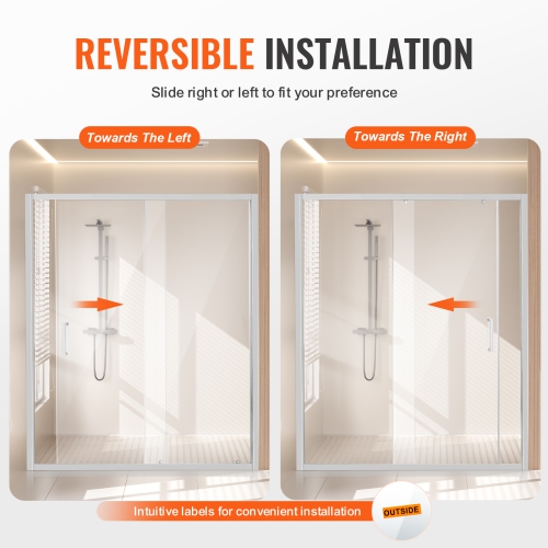 VEVOR 57.7-59 W x 70 H in Semi-frameless Shower Door, Shower Sliding Glass Door with 1/4 in(6mm) Clear Tempered Glass, Waterproof Shatterproof NANO
