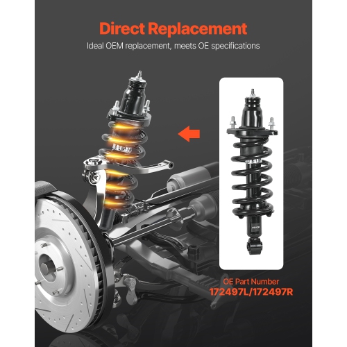 VEVOR 2Pcs Rear Shock Absorber Strut Assembly, Shock and Strut Assembly with Coil Spring, Compatible with 2007-2009 Honda CR-V Models, Replacement