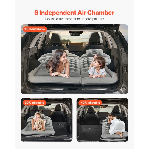VEVOR Car Air Mattress, Inflatable Car Camping Mattress, Flocking Thickened Travel Beds, Comfortable and Durable Portable Sleeping Pad with Air Pump,