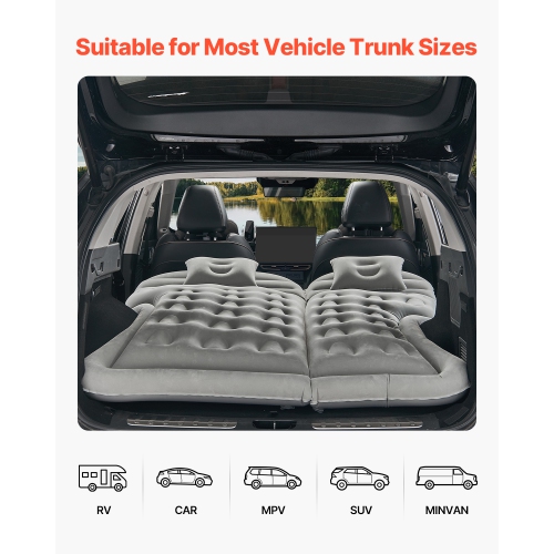VEVOR Car Air Mattress, Inflatable Car Camping Mattress, Flocking Thickened Travel Beds, Comfortable and Durable Portable Sleeping Pad with Air Pump,