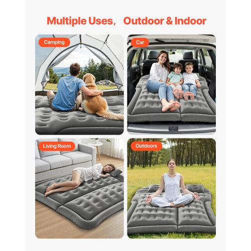 VEVOR Car Air Mattress, Inflatable Car Camping Mattress, Flocking Thickened Travel Beds, Comfortable and Durable Portable Sleeping Pad with Air Pump,