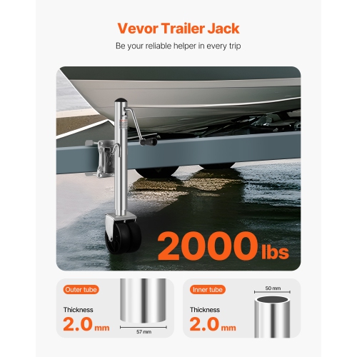 VEVOR 2000 lbs Load Trailer Jack with Wheel, Heavy Duty Swivel Boat Trailer Jack with PP Single Wheel & Ergonomic Handle, 12-inch Lift, Fit for RVs,