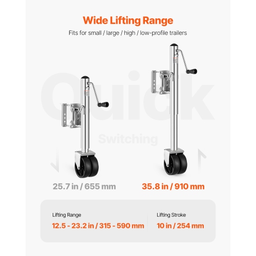 VEVOR 2000 lbs Load Trailer Jack with Wheel, Heavy Duty Swivel Boat Trailer Jack with PP Single Wheel & Ergonomic Handle, 12-inch Lift, Fit for RVs,