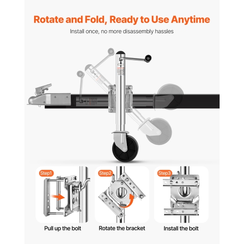 VEVOR 2000 lbs Load Trailer Jack with Wheel, Heavy Duty Swivel Boat Trailer Jack with PP Single Wheel & Ergonomic Handle, 12-inch Lift, Fit for RVs,