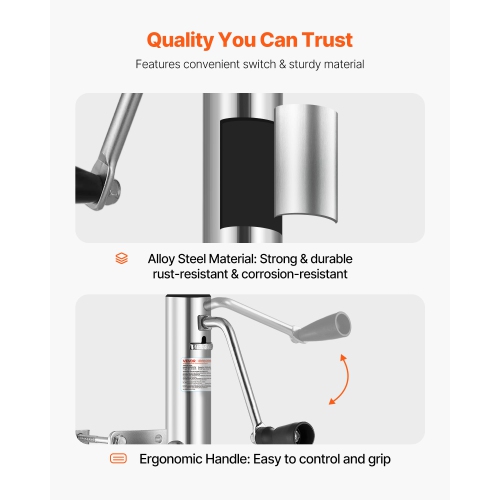 VEVOR 2000 lbs Load Trailer Jack with Wheel, Heavy Duty Swivel Boat Trailer Jack with PP Single Wheel & Ergonomic Handle, 12-inch Lift, Fit for RVs,