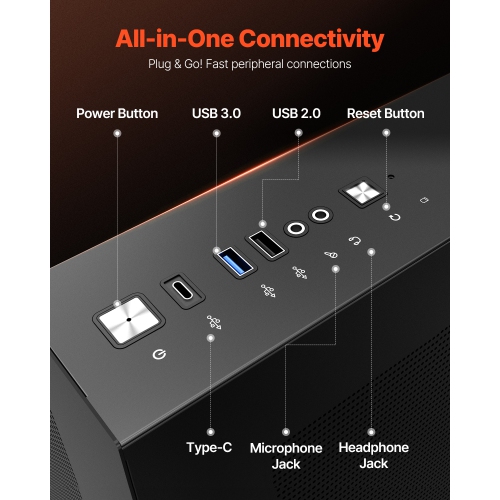 VEVOR Mid-Tower PC Case, Dual Chamber, Gaming Computer Case with Tempered Glass Panels, Magnetic Dust Filter, for GPU up to 410 mm in Length,