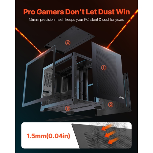 VEVOR Mid-Tower PC Case, Dual Chamber, Gaming Computer Case with Tempered Glass Panels, Magnetic Dust Filter, for GPU up to 410 mm in Length,