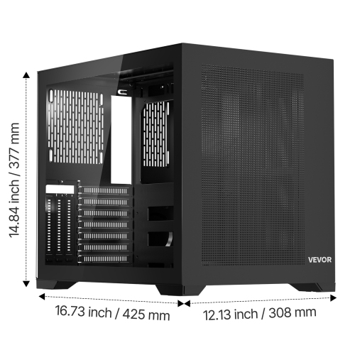 VEVOR Mid-Tower PC Case, Dual Chamber, Gaming Computer Case with Tempered Glass Panels, Magnetic Dust Filter, for GPU up to 410 mm in Length,