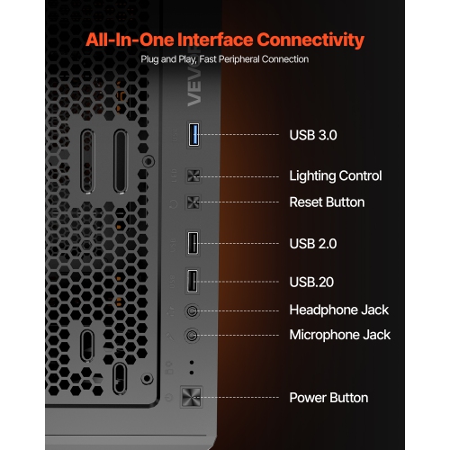 VEVOR PC Gaming Case, Mid-Tower, Computer Case with High-Airflow Tempered Glass Panel, Dust Filter, 4 x 120 mm ARGB Fans, for GPU up to 320 mm in