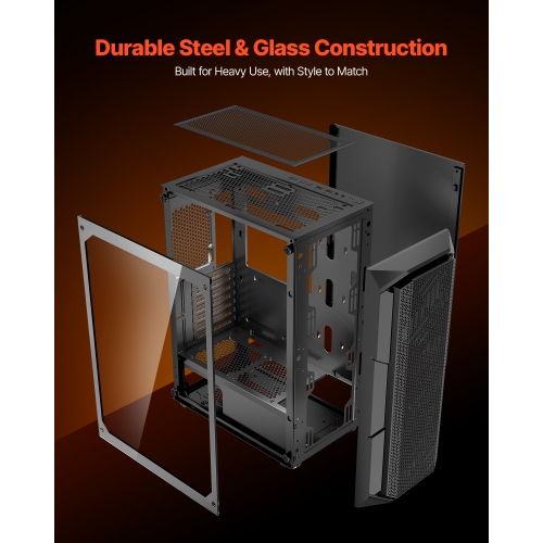 VEVOR PC Gaming Case, Mid-Tower, Computer Case with High-Airflow Tempered Glass Panel, Dust Filter, 4 x 120 mm ARGB Fans, for GPU up to 320 mm in