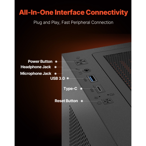 VEVOR PC Gaming Case, Mid-Tower, Computer Case with High-Airflow Tempered Glass Panel, Dust Filter, 6 x 120 mm PWM ARGB Fans, for GPU up to 410 mm in