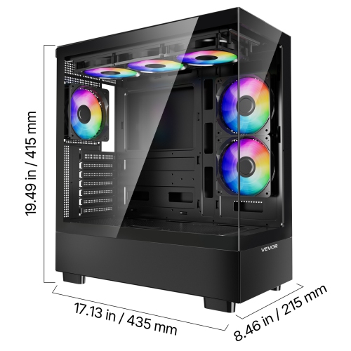 VEVOR PC Gaming Case, Mid-Tower, Computer Case with High-Airflow Tempered Glass Panel, Dust Filter, 6 x 120 mm PWM ARGB Fans, for GPU up to 410 mm in