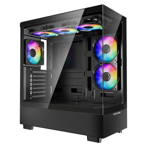 VEVOR PC Gaming Case, Mid-Tower, Computer Case with High-Airflow Tempered Glass Panel, Dust Filter, 6 x 120 mm PWM ARGB Fans, for GPU up to 410 mm in