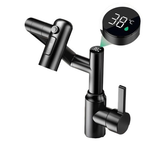 Rotatable Bathroom Faucet with Temperature Display in Fahrenheit, 3 Water Outlet Modes, Universal Rotation Cold Hot Water Tap