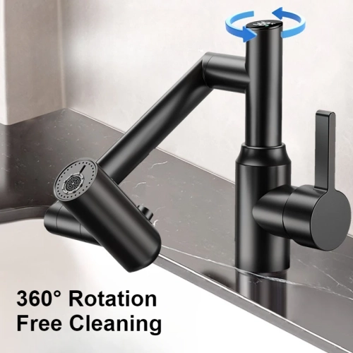 Rotatable Bathroom Faucet with Temperature Display in Fahrenheit, 3 Water Outlet Modes, Universal Rotation Cold Hot Water Tap