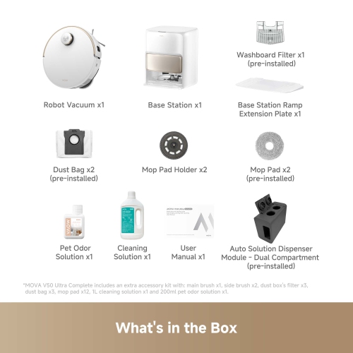 Mova V50 Ultra Complete Robot Vacuum and Mop Self-Cleaning, 24,000 Pa Suction, Liftable Navigation with DuoSolution System Designed for Pets