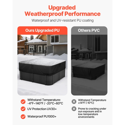 VEVOR 85 x 85 x 20 Inch Outdoor Hot Tub Cover, Weatherproof and Waterproof Hot Tub Cover Protector, 600D Heavy Duty Oxford Fabric and 950N Tearing