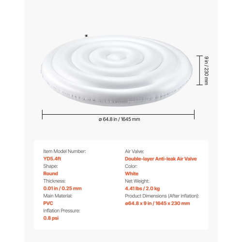 Couvercle de spa gonflable de 5,4 pi VEVOR, couvercle de spa rond, housses isolées pour spa gonflable, couvercle étanche et écoénergétique pour usage