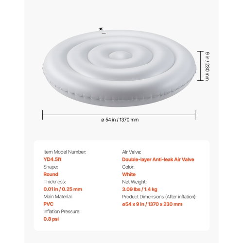 VEVOR 4.5 Ft Inflatable Hot Tub Cover, Round Hot Tub Cover Protector, Insulated Spa Covers for Inflatable Hottub,Weatherproof and Waterproof Energy