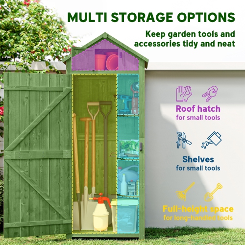 Outsunny 30" x 21" x 71" Garden Storage Shed, Outdoor Storage Shed with 3 Tier Shelves, Workshop Yard Tool Utility Storage House Water-resistant