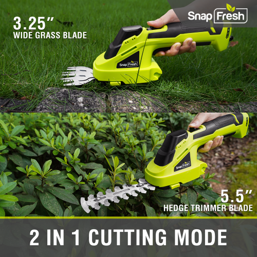 SnapFresh 2 in 1 Cordless Grass Shear and Hedge Trimmer 7.2V Electric Lightweight Shrub Trimmer with Battery and Charger