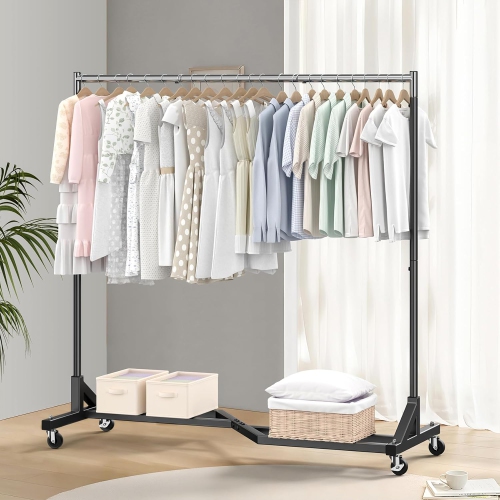 Mr IRONSTONE Clothing Rack, 63 Inches Heavy Duty Garment Rack on Wheels, Commercial Grade Clothes Rack with X Base, Rolling Clothes Racks for Hanging