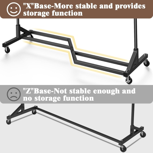 Mr IRONSTONE Clothing Rack, 63 Inches Heavy Duty Garment Rack on Wheels, Commercial Grade Clothes Rack with X Base, Rolling Clothes Racks for Hanging