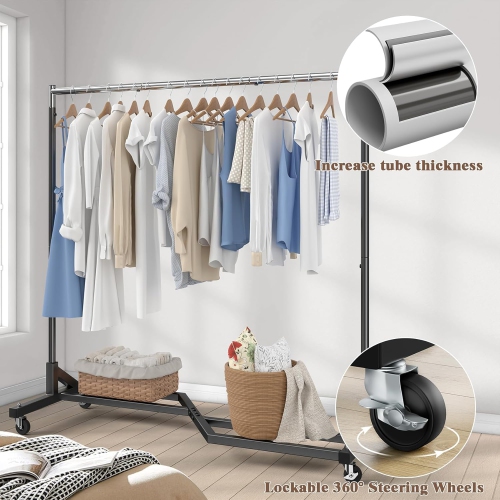 Mr IRONSTONE Clothing Rack, 63 Inches Heavy Duty Garment Rack on Wheels, Commercial Grade Clothes Rack with X Base, Rolling Clothes Racks for Hanging