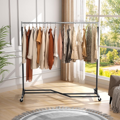 Mr IRONSTONE Clothing Rack, 63 Inches Heavy Duty Garment Rack on Wheels, Commercial Grade Clothes Rack with X Base, Rolling Clothes Racks for Hanging