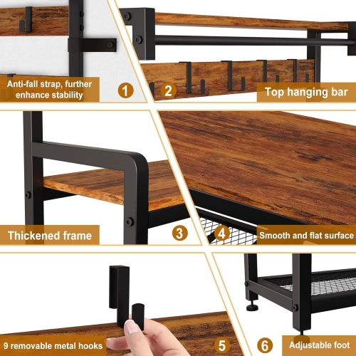 Mr IRONSTONE – Portemanteau pour chaussures avec tablette amovible, étagère à chaussures 3-en-1, range-tout pour garage, 33,1 po long. X