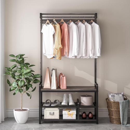 Mr IRONSTONE – Portemanteau, portemanteau avec banc à chaussures 4-en-1, tablette amovible, rangement pour garage, 33,1&nbsp;po long. X 11,8&nbsp;po