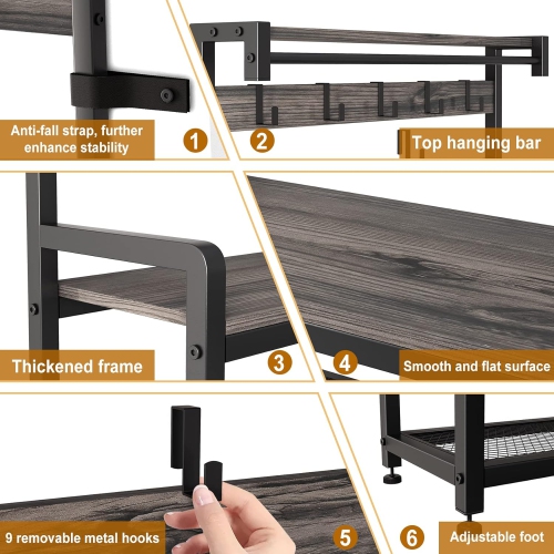 Mr IRONSTONE – Portemanteau, portemanteau avec banc à chaussures 4-en-1, tablette amovible, rangement pour garage, 33,1&nbsp;po long. X 11,8&nbsp;po