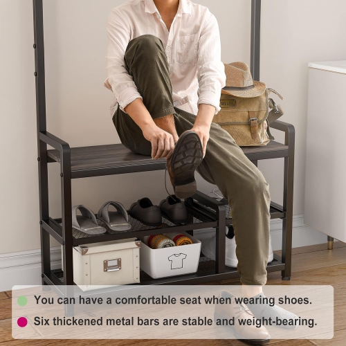 Mr IRONSTONE – Portemanteau, portemanteau avec banc à chaussures 4-en-1, tablette amovible, rangement pour garage, 33,1&nbsp;po long. X 11,8&nbsp;po