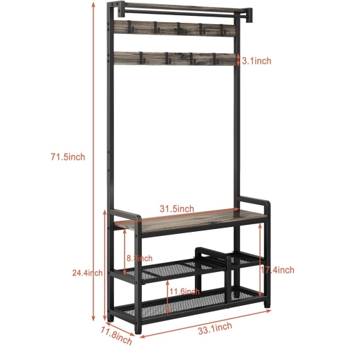 Mr IRONSTONE – Portemanteau, portemanteau avec banc à chaussures 4-en-1, tablette amovible, rangement pour garage, 33,1&nbsp;po long. X 11,8&nbsp;po
