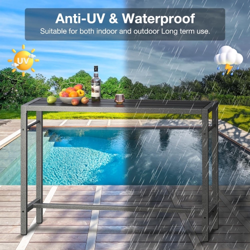 Mr IRONSTONE Outdoor Bar Table 53" Pub Height Dining Table Bistro Patio Table with Waterproof Top and Hammer Finish Stands