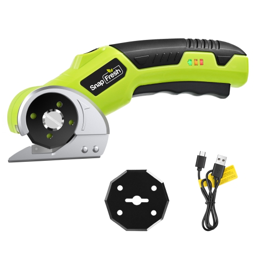 SnapFresh 4V Electric Cardboard Cutter Cordless Rotary Scissors with LED Light 2.0Ah Battery Self Sharpening Blade for Carpet Leather and Plastic