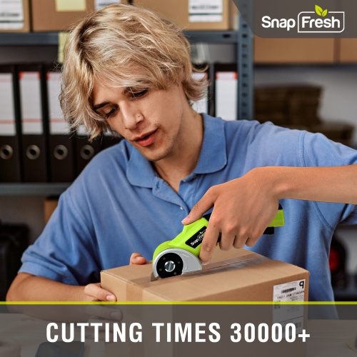 SnapFresh 4V Electric Cardboard Cutter Cordless Rotary Scissors with LED Light 2.0Ah Battery Self Sharpening Blade for Carpet Leather and Plastic