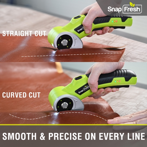 SnapFresh 4V Electric Cardboard Cutter Cordless Rotary Scissors with LED Light 2.0Ah Battery Self Sharpening Blade for Carpet Leather and Plastic