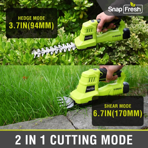 SnapFresh 12V 2 in 1 Cordless Grass Shears and Hedge Trimmer with Battery and Charger Included