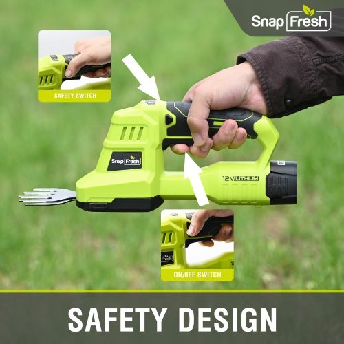 SnapFresh 12V 2 in 1 Cordless Grass Shears and Hedge Trimmer with Battery and Charger Included