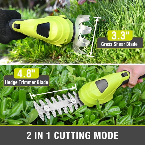 Taille-haie et coupe-herbe sans fil 2-en-1 SnapFresh, taille-arbustes électrique avec batterie et câble de chargement de type C.