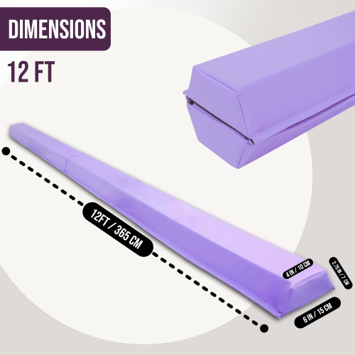PRISP Folding Gymnastics Balance Beam - 8/10/12FT Training Floor Beam with High Density EVA Foam Core; Home Gymnastics Equipment for Kids, Teens and