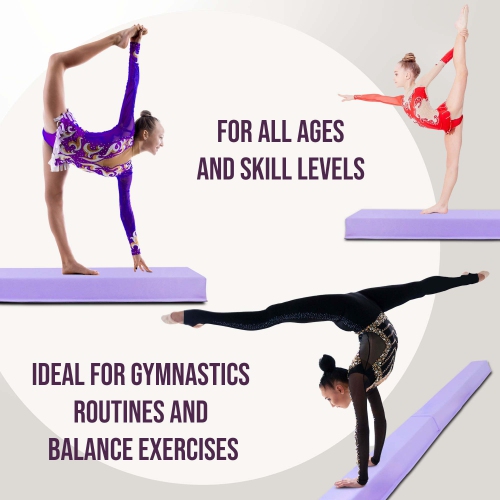 PRISP Folding Gymnastics Balance Beam - 8/10/12FT Training Floor Beam with High Density EVA Foam Core; Home Gymnastics Equipment for Kids, Teens and