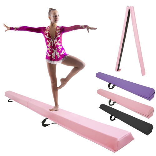 PRISP Folding Gymnastics Balance Beam - 8/10/12FT Training Floor Beam with High Density EVA Foam Core; Home Gymnastics Equipment for Kids, Teens and