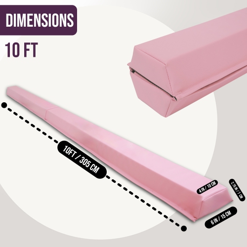 PRISP Folding Gymnastics Balance Beam - 8/10/12FT Training Floor Beam with High Density EVA Foam Core; Home Gymnastics Equipment for Kids, Teens and