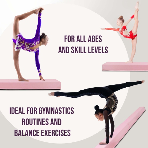 PRISP Folding Gymnastics Balance Beam - 8/10/12FT Training Floor Beam with High Density EVA Foam Core; Home Gymnastics Equipment for Kids, Teens and