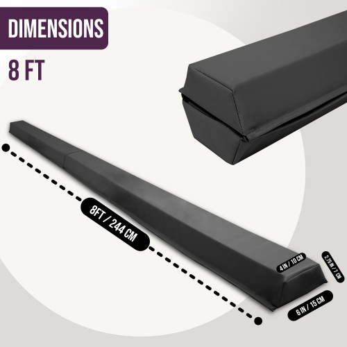 PRISP Folding Gymnastics Balance Beam - 8/10/12FT Training Floor Beam with High Density EVA Foam Core; Home Gymnastics Equipment for Kids, Teens and