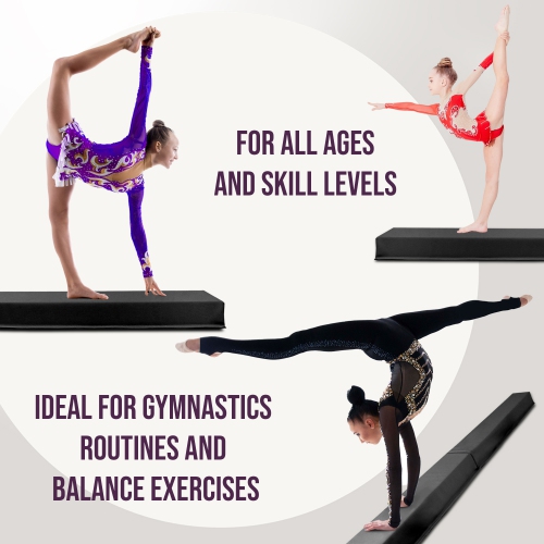 PRISP Folding Gymnastics Balance Beam - 8/10/12FT Training Floor Beam with High Density EVA Foam Core; Home Gymnastics Equipment for Kids, Teens and