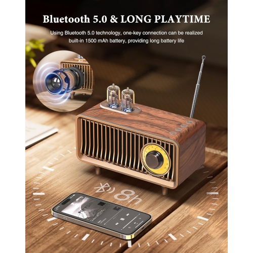 Haut-parleur Bluetooth rétro, Radio rétro Connexion sans fil Bluetooth, Convient pour le bureau à domicile Haut-parleur portatif de fête extérieur