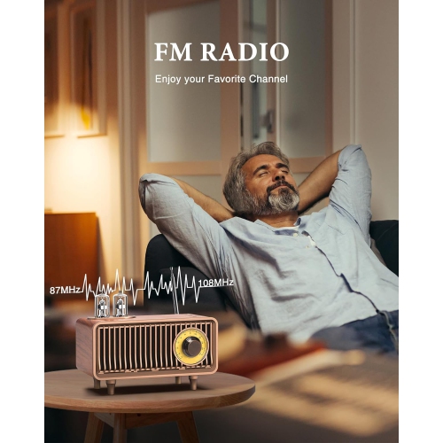 Haut-parleur Bluetooth rétro, Radio rétro Connexion sans fil Bluetooth, Convient pour le bureau à domicile Haut-parleur portatif de fête extérieur